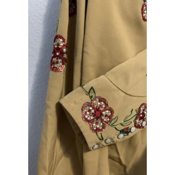 Vintage 1950s The Paddock Shops Suit Western Wear Light Yellow Flowers - Picture 8 of 16